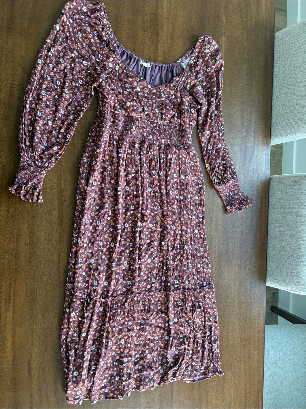 Floral Smocked Maxi Dress in Rust - Women's Long Sleeve
